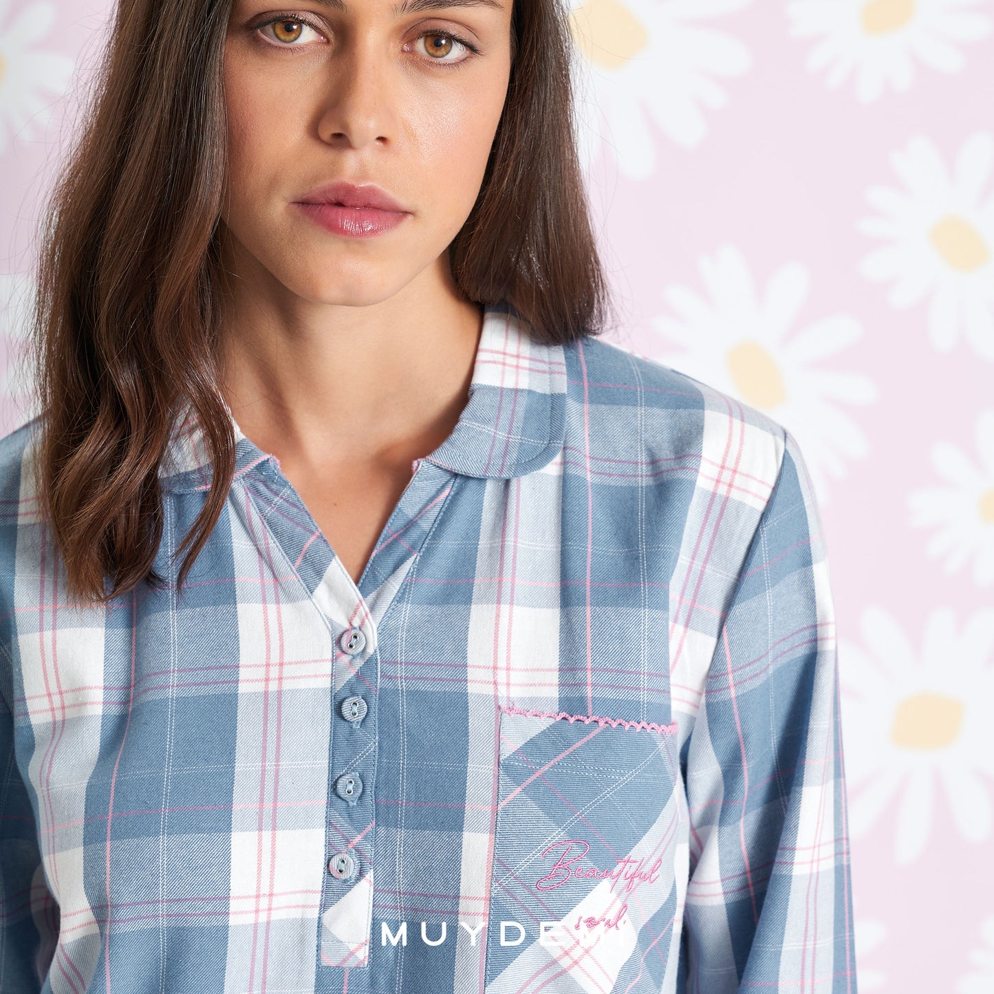 CAMICIA DA NOTTE "BEAUTIFUL SOUL" STAMPA A QUADRI MUYDEMI