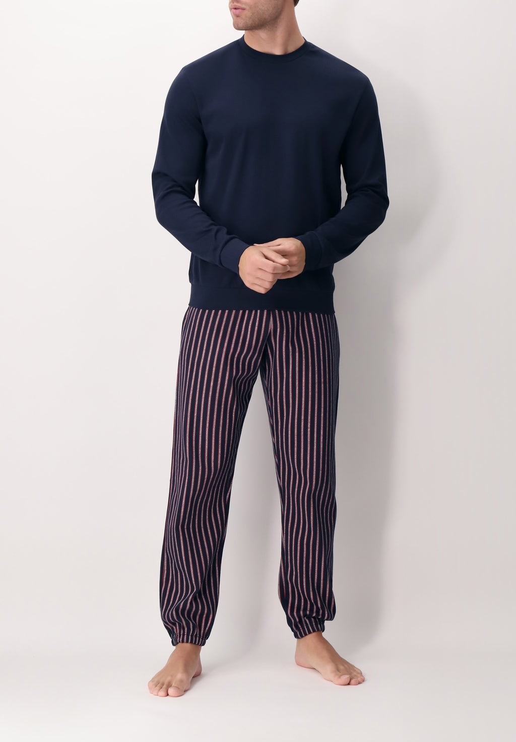 PIGIAMA UNISEX GIROCOLLO IN CALDO COTONE STAMPA A RIGHE PEROFIL