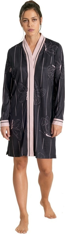 CAMICIA DA NOTTE NERA E ROSA STAMPA FARFALLE MUYDEMI