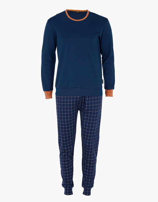 PIGIAMA LUNGO GIROCOLLO CON DETTAGLI A CONTRASTO IN INTERLOCK LOVABLE