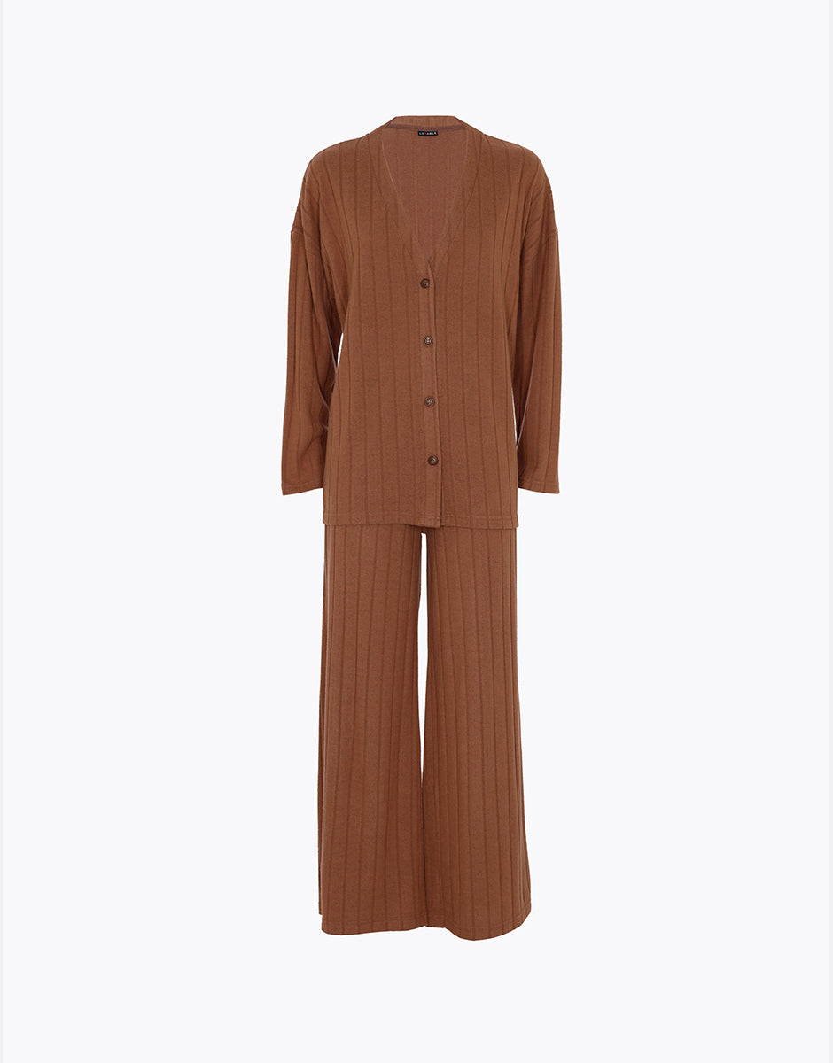 HOMEWEAR PIGIAMA APERTO IN CALDA MAGLIA A COSTINE MARRONE AMBRATO LOVABLE