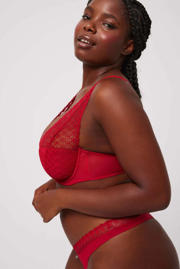 REGGISENO BRALETTE CON FERRETTO + SLIP MIDI IN ROSSO YSABEL MORA