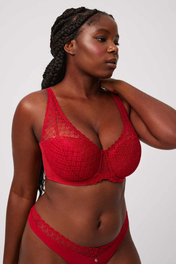 REGGISENO BRALETTE CON FERRETTO + SLIP MIDI IN ROSSO YSABEL MORA