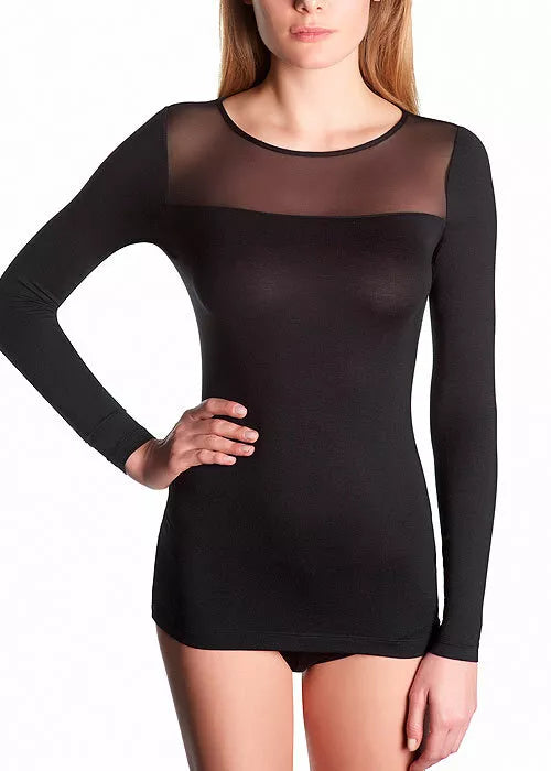 MAGLIA MANICA LUNGA CON DETTAGLI IN TULLE CARRÈ PERFECT LINE OROBLU'