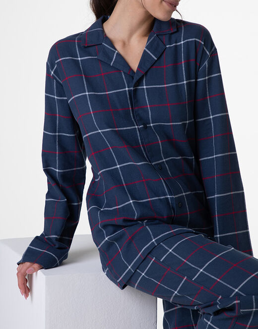 PIGIAMA UNISEX APERTO IN FLANELLA BLU CHECK LOVABLE