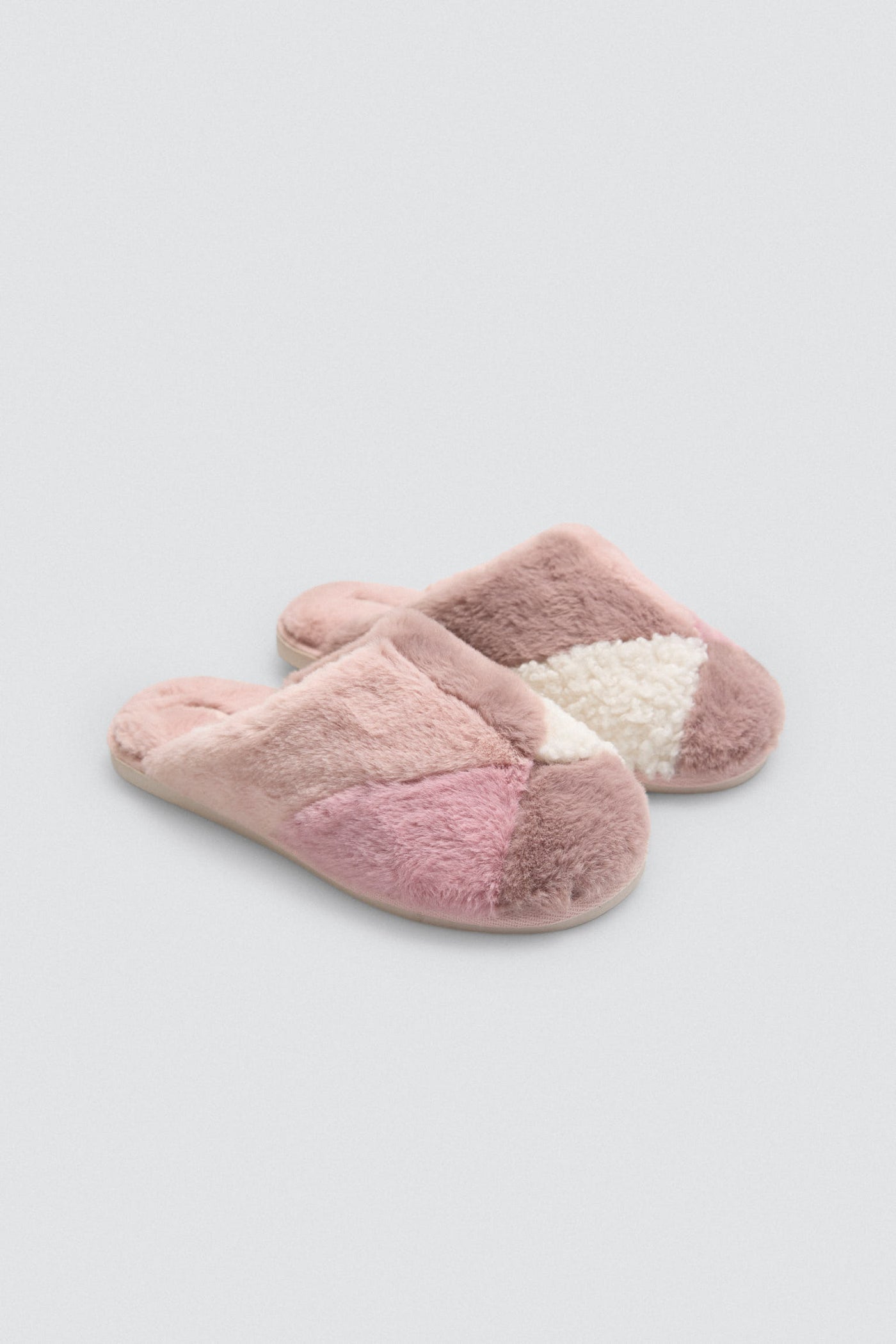 PANTOFOLE IN PELLICCETTA MULTICOLOR ROSA E CREMA YSABEL MORA