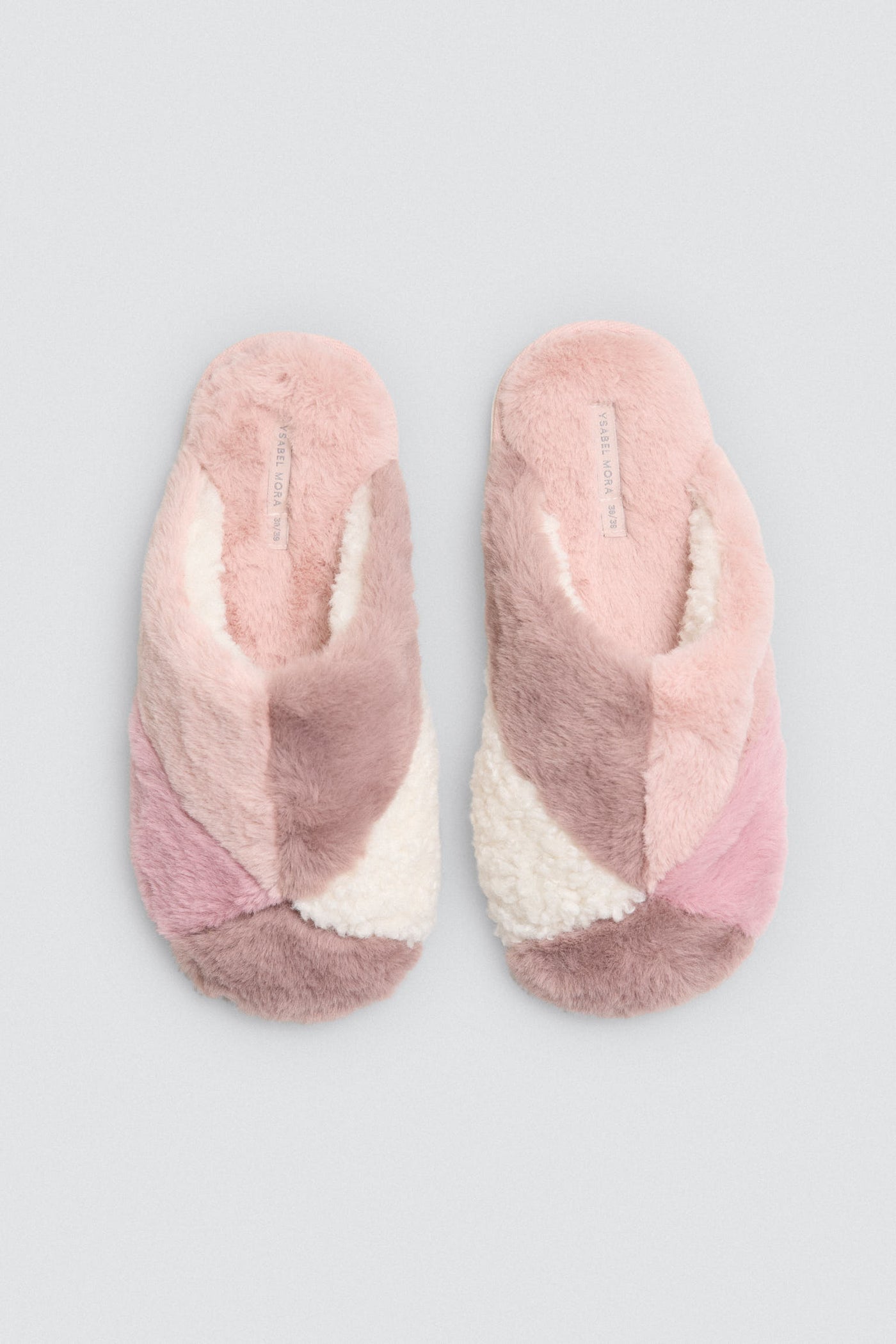 PANTOFOLE IN PELLICCETTA MULTICOLOR ROSA E CREMA YSABEL MORA