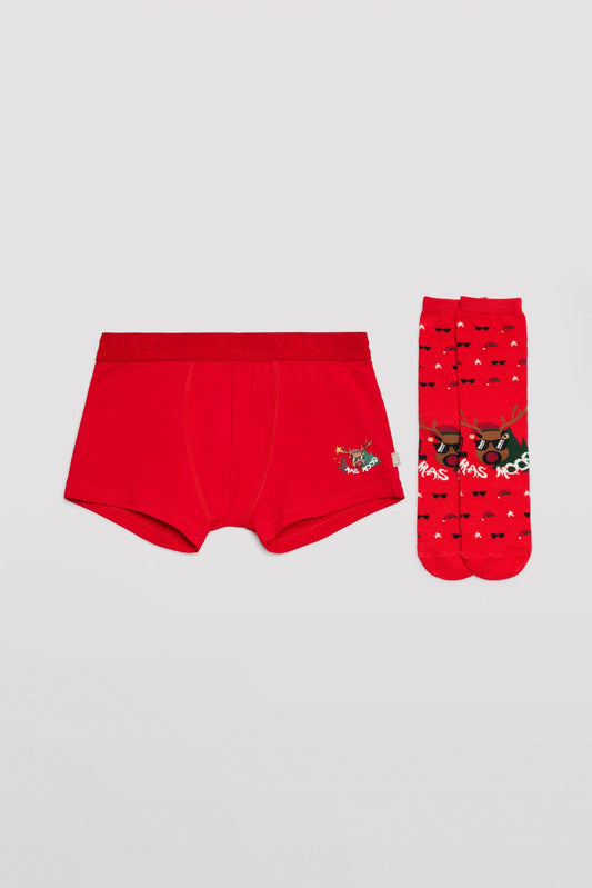 SET BOXER BIMBO + CALZINI IN COTONE NATURALE ROSSO YSABEL MORA