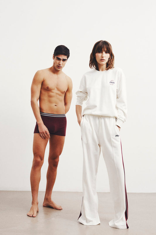 TUTA DONNA IN COTONE FELPATO CON PANTALONE A GAMBA AMPIA E BANDE LATERALI FILA