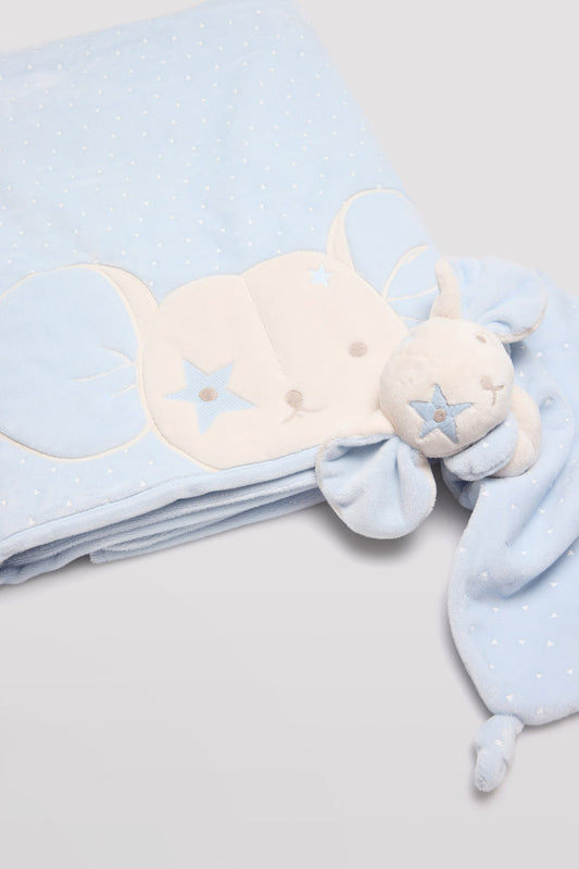 SET COPERTA + DOUDOU TOPOLINO CELESTE YSABEL MORA