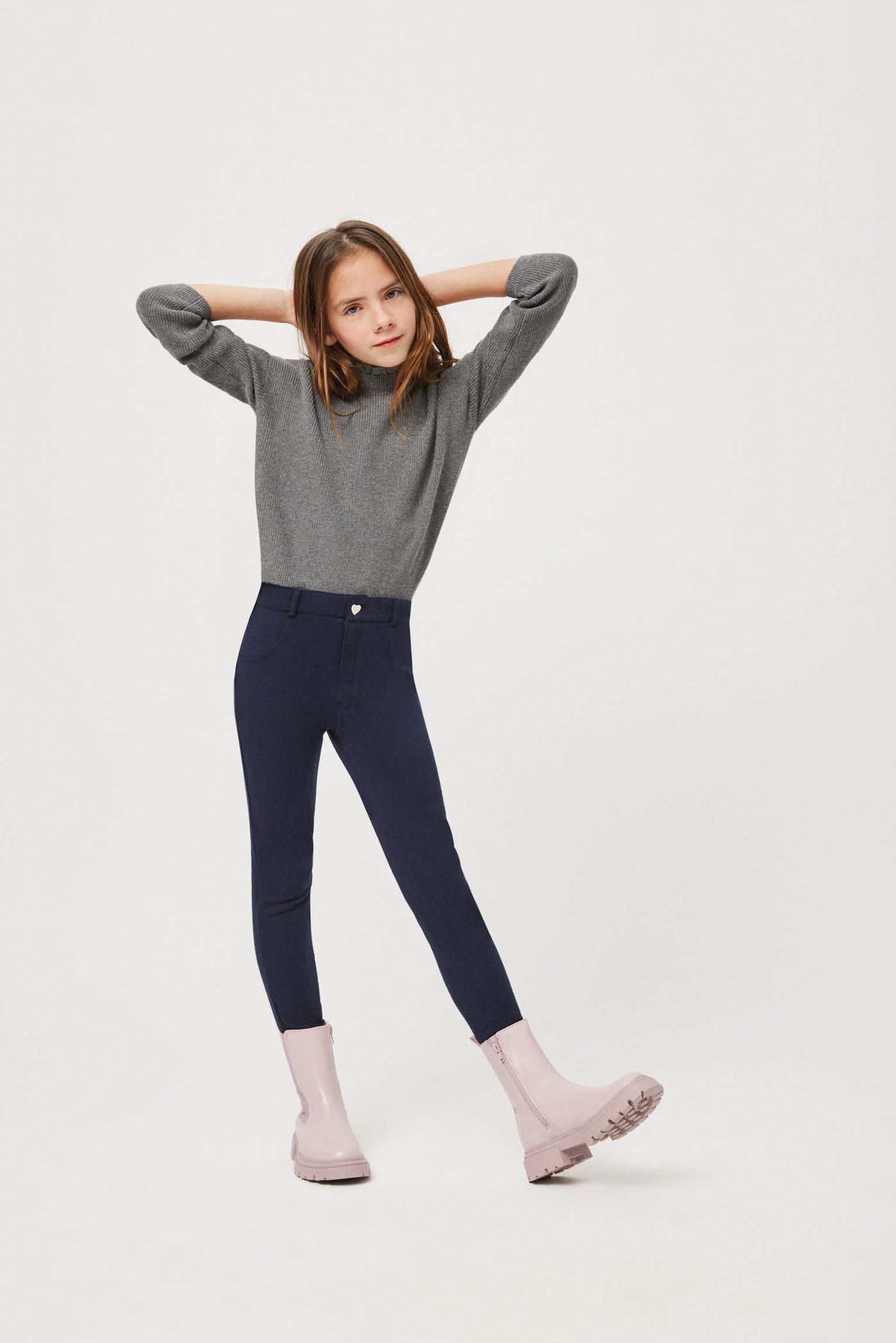 PANTALONE LEGGINGS TERMICO BLU IN COTONE BAMBINA YSABEL MORA