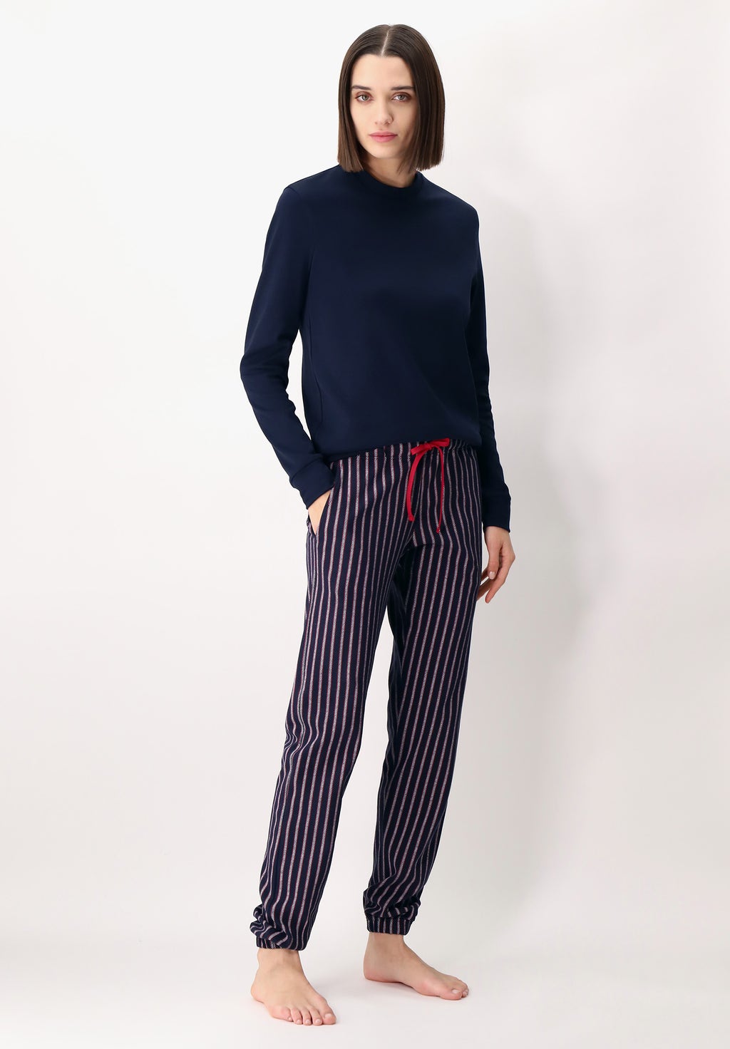 PIGIAMA UNISEX GIROCOLLO IN CALDO COTONE STAMPA A RIGHE PEROFIL