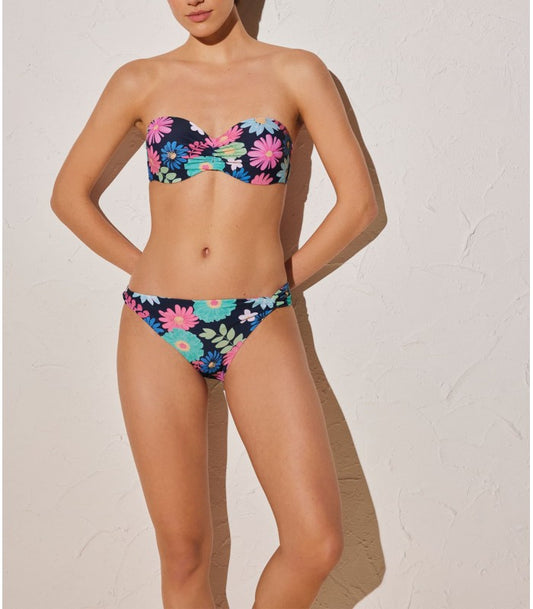 SET BIKINI TOP A FASCIA + SLIP MINI CON STAMPA FLOREALE YSABEL MORA