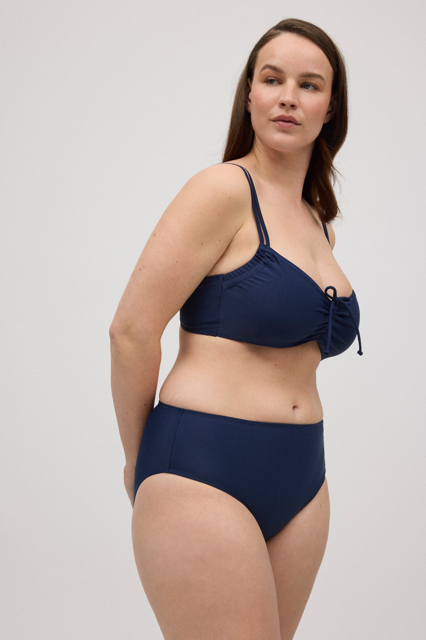 SLIP BIKINI VITA ALTA CONTENITIVO TINTA UNITA BLU NAVY YSABEL MORA