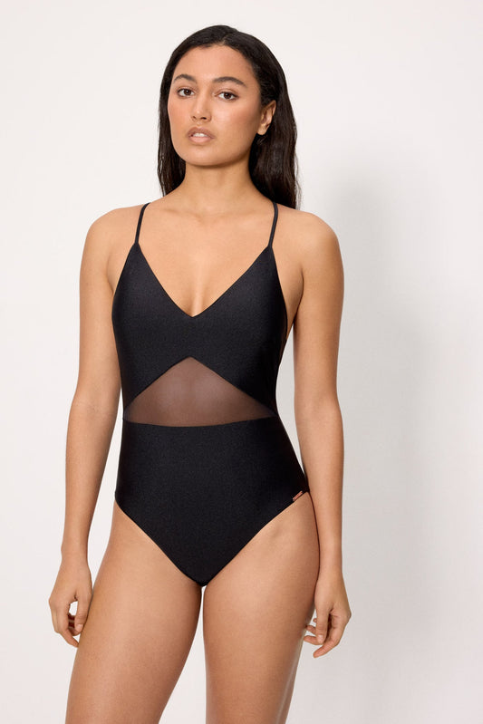 COSTUME INTERO DA BAGNO CON INSERTO IN TULLE E TESSUTO GLITTERATO YSABEL MORA