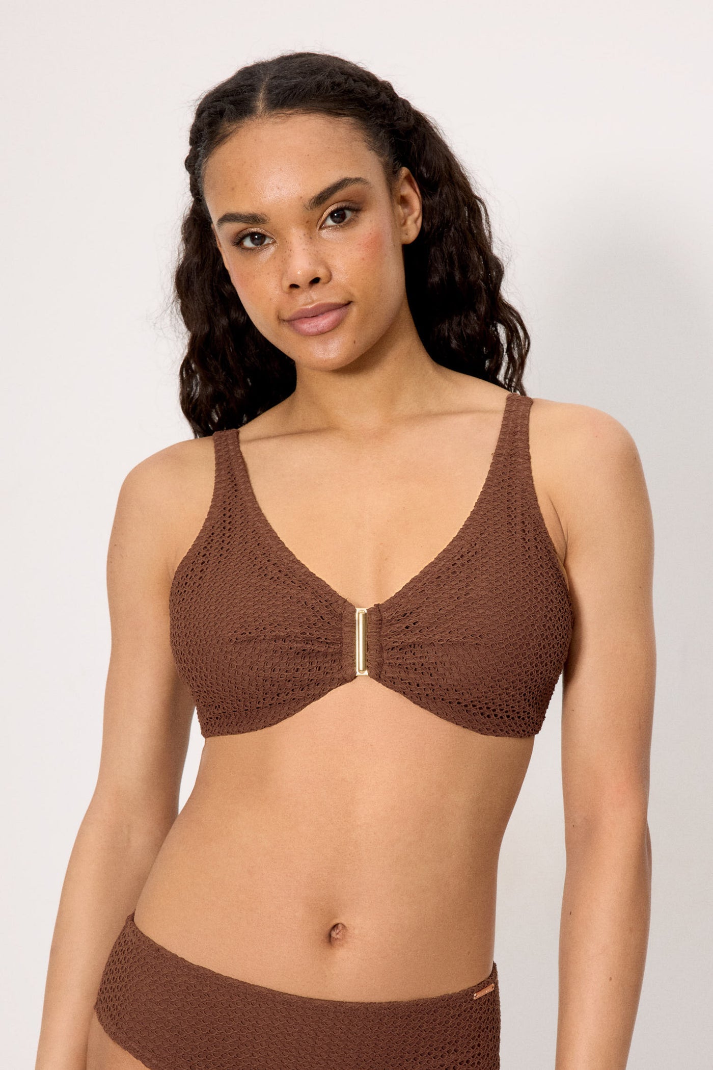 REGGISENO BIKINI MINIMIZER COPPA C EFFETTO CROCHET TRAFORATO MARRONE YSABEL MORA