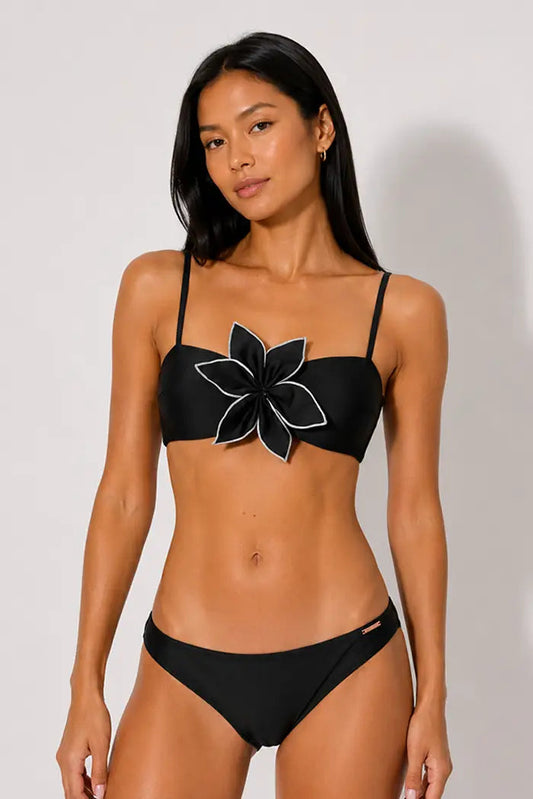 COMPLETO BIKINI A FASCIA CON DETTAGLIO MAXI FIORE NERO YSABEL MORA