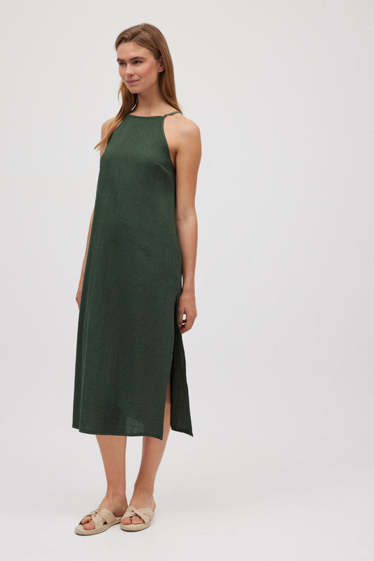 ABITO MIDI IN COTONE VERDE SCURO YSABEL MORA