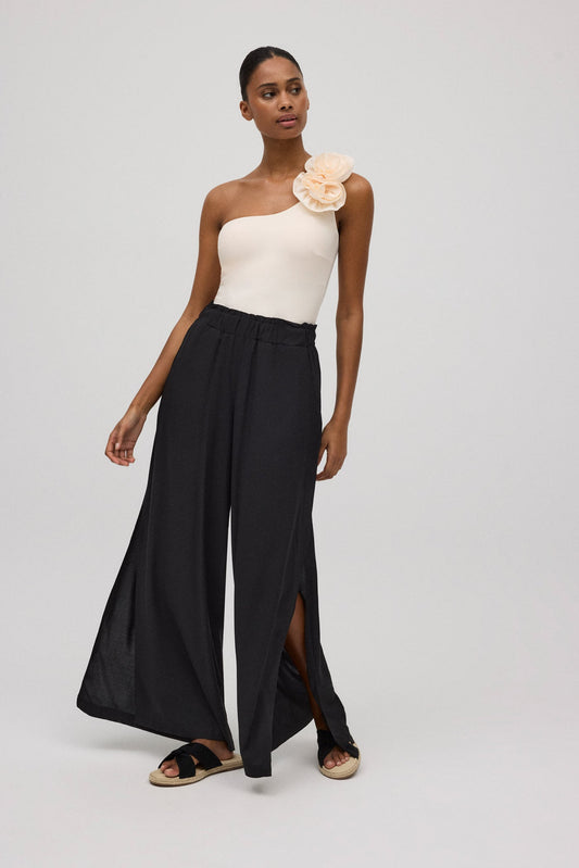 PANTALONE PALAZZO IN VISCOSA CON SPACCHI LATERALI YSABEL MORA