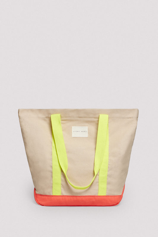 BORSA DA MARE IN TESSUTO A CONTRASTO BEIGE YSABEL MORA