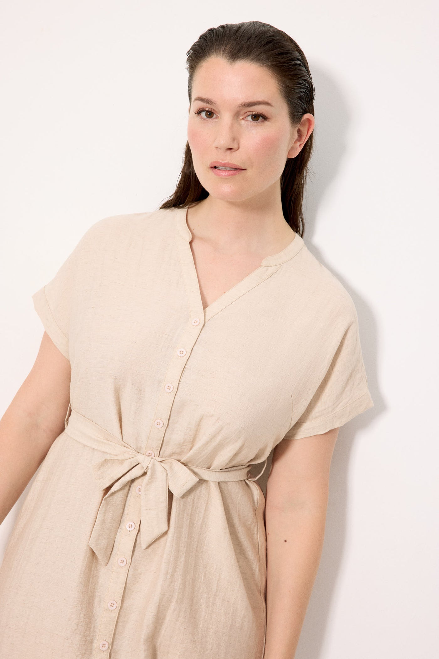 ABITO CAMICIA IN LINO E VISCOSA BEIGE YSABEL MORA