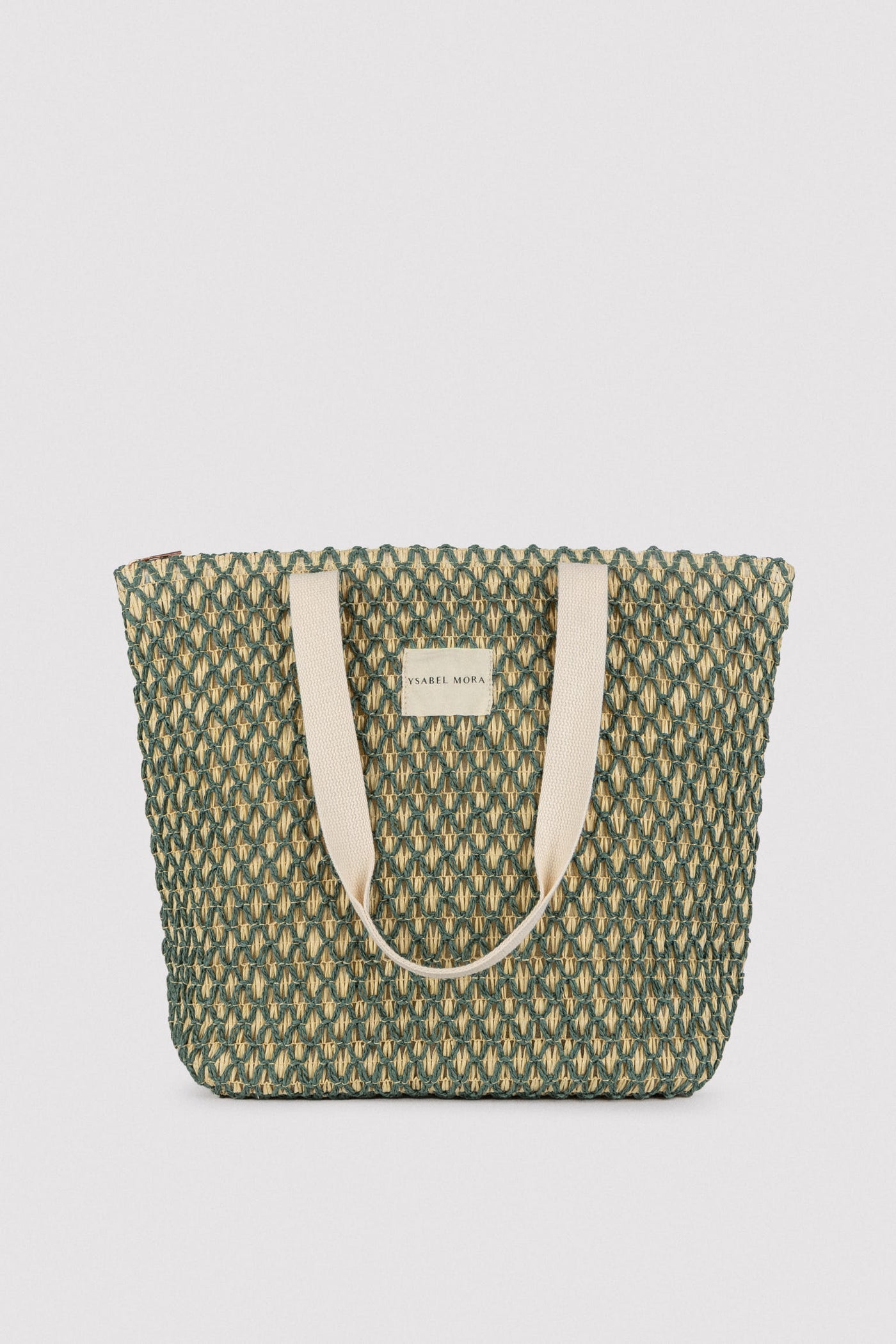 BORSA DA SPIAGGIA IN RAFIA BEIGE E VERDE YSABEL MORA