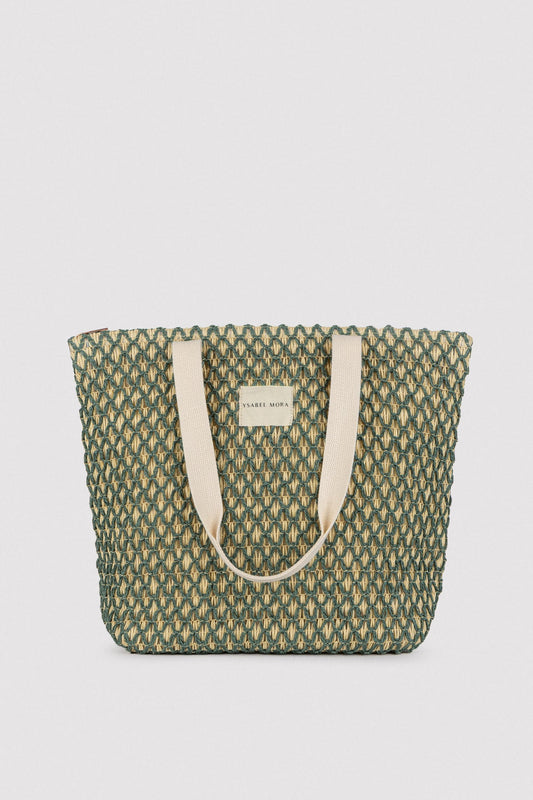 BORSA DA SPIAGGIA IN RAFIA BEIGE E VERDE YSABEL MORA