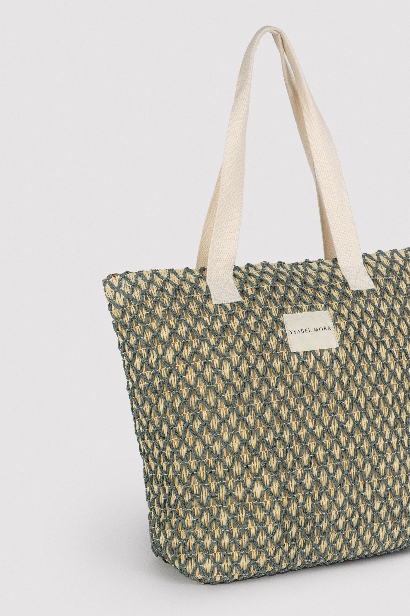 BORSA DA SPIAGGIA IN RAFIA BEIGE E VERDE YSABEL MORA