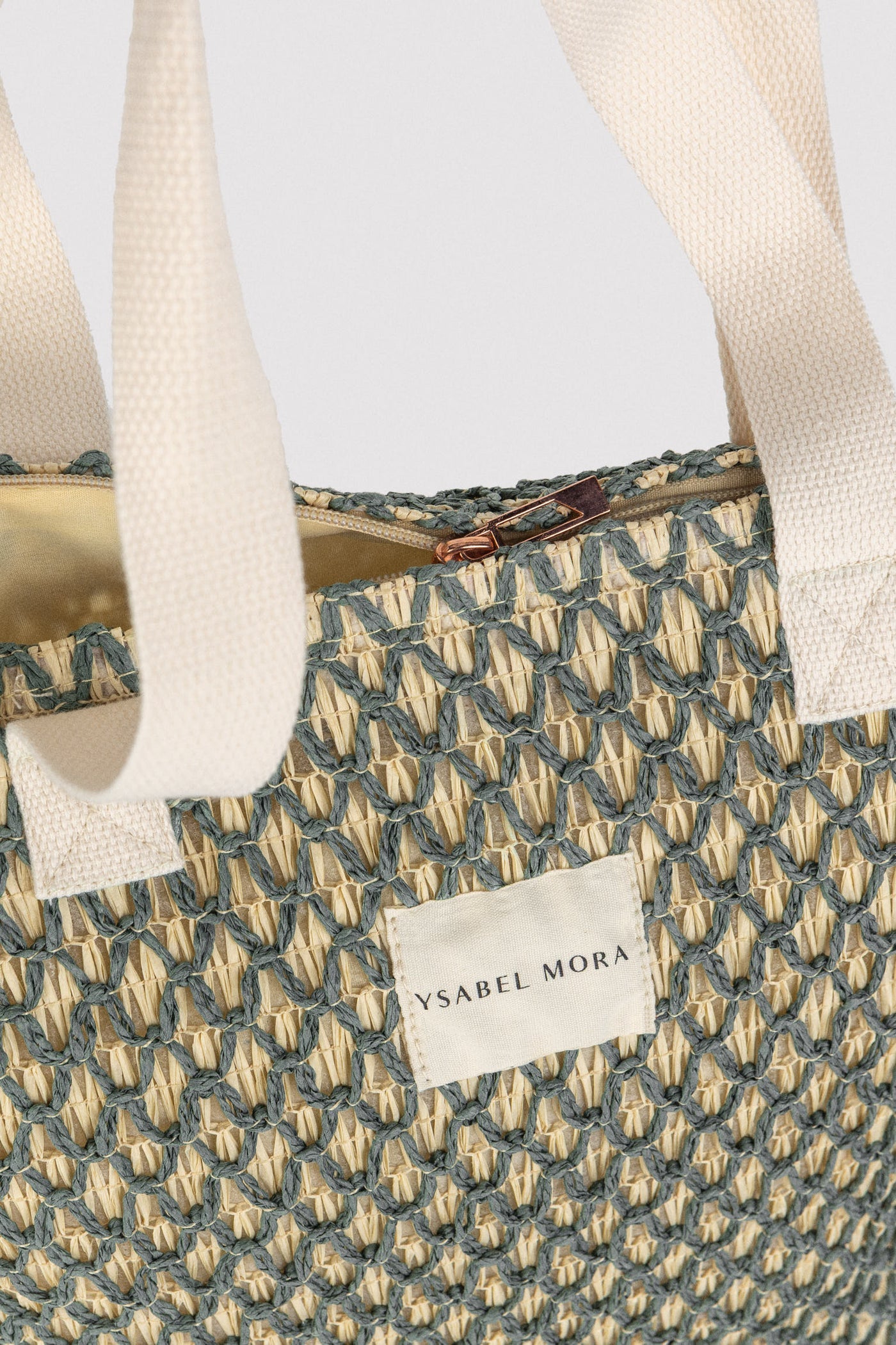 BORSA DA SPIAGGIA IN RAFIA BEIGE E VERDE YSABEL MORA