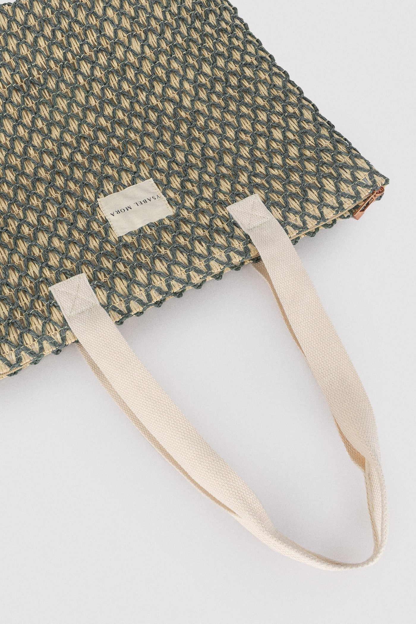 BORSA DA SPIAGGIA IN RAFIA BEIGE E VERDE YSABEL MORA