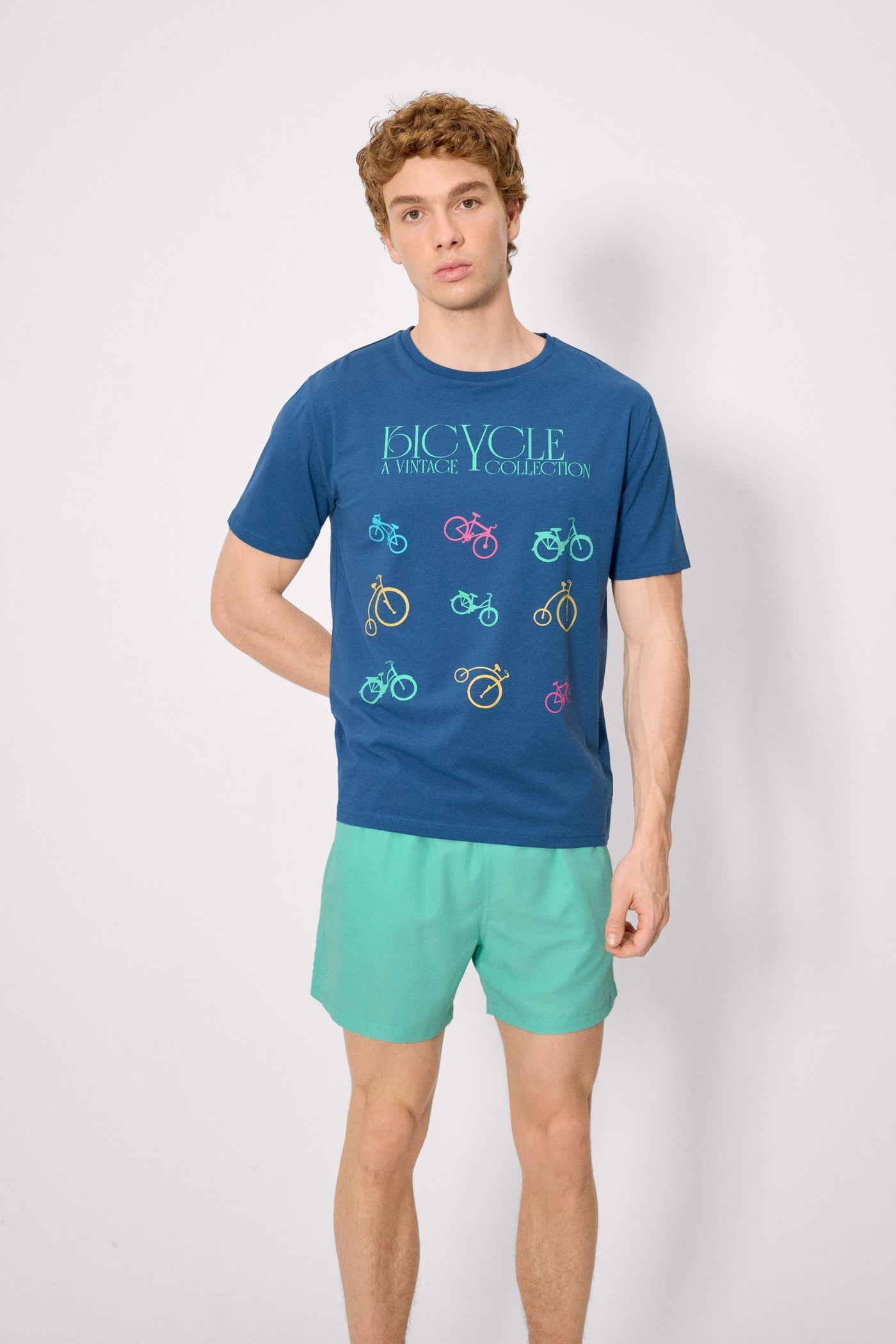 T-SHIRT BLU OCEANO STAMPA BICICLETTE YSABEL MORA