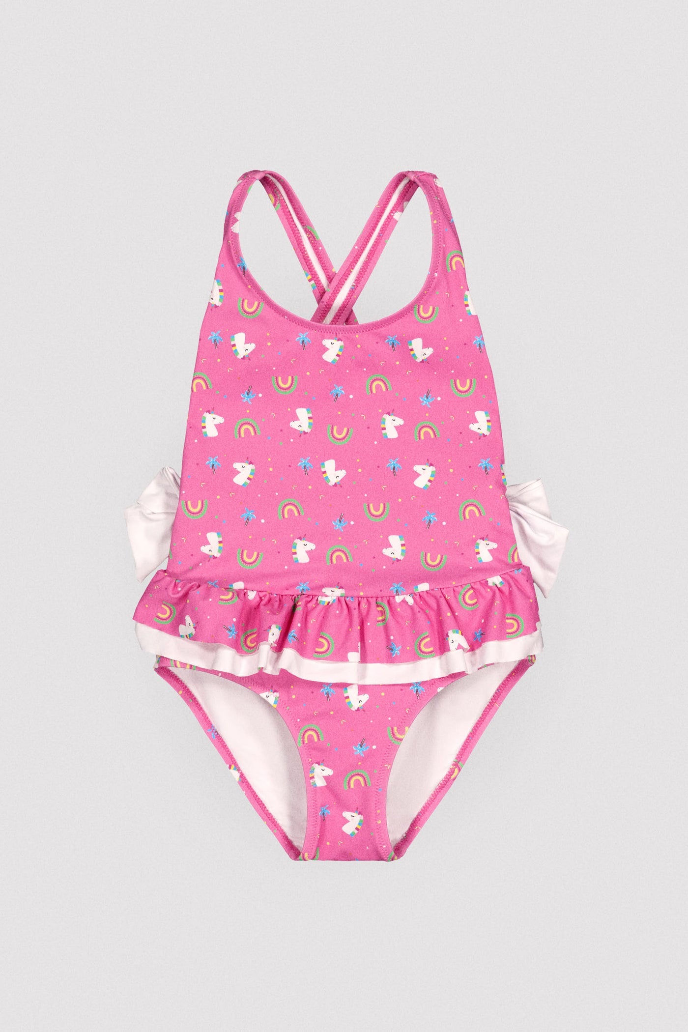 COSTUME INTERO BAMBINA ROSA CON STAMPA UNICORNI E ARCOBALENI YSABEL MORA