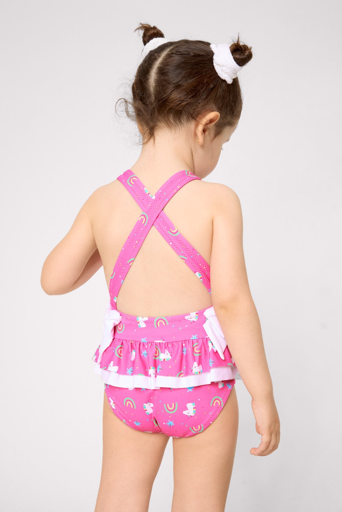 COSTUME INTERO BAMBINA ROSA CON STAMPA UNICORNI E ARCOBALENI YSABEL MORA