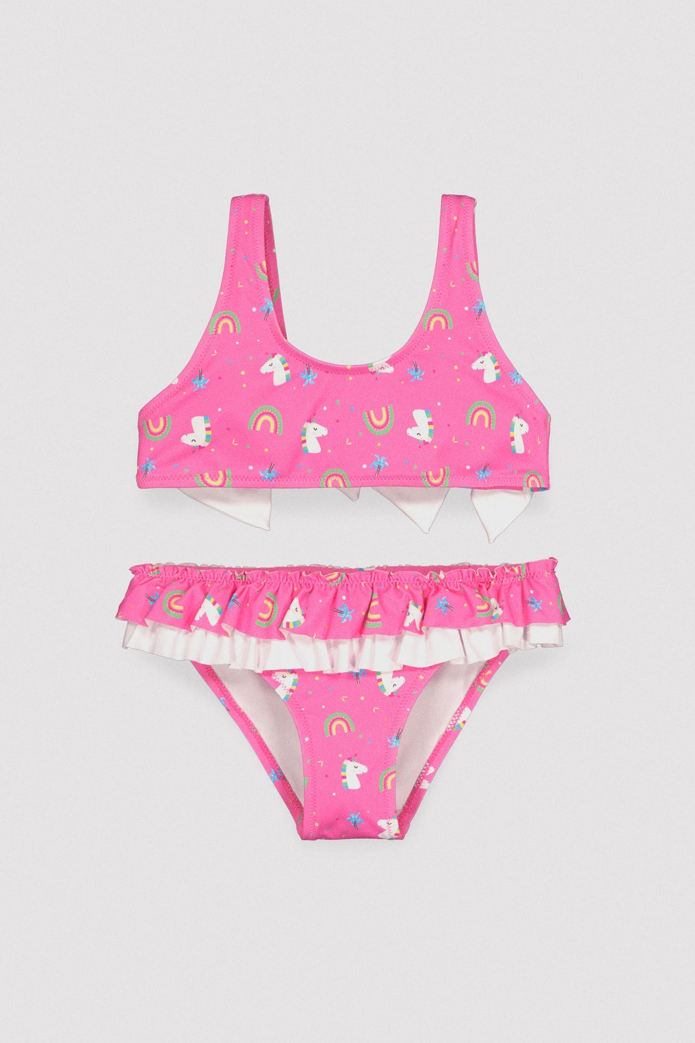 BIKINI BAMBINA ROSA CON STAMPA UNICORNI E ARCOBALENI YSABEL MORA