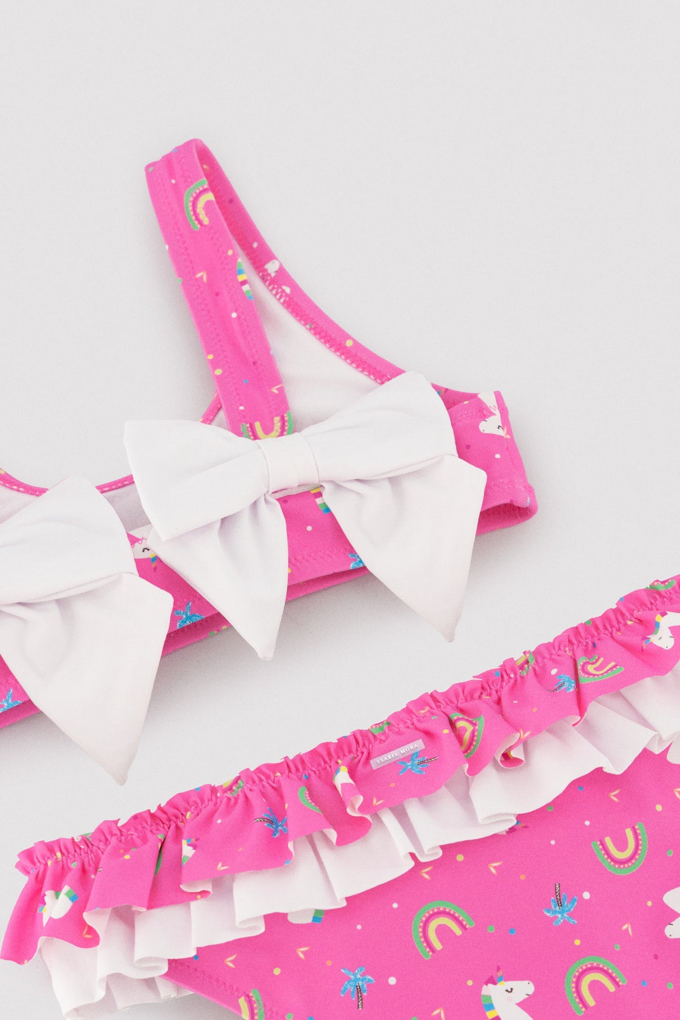 BIKINI BAMBINA ROSA CON STAMPA UNICORNI E ARCOBALENI YSABEL MORA