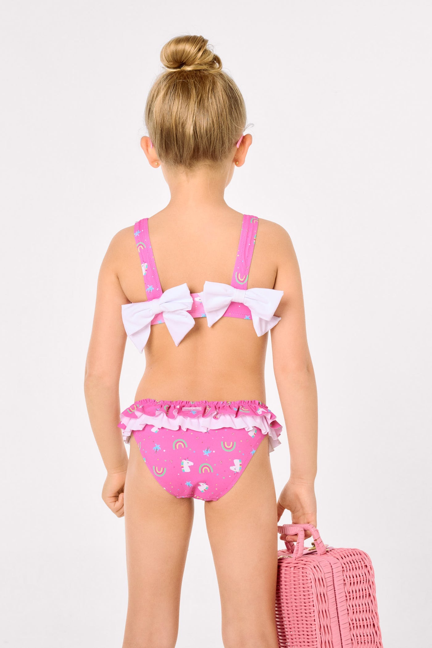 BIKINI BAMBINA ROSA CON STAMPA UNICORNI E ARCOBALENI YSABEL MORA