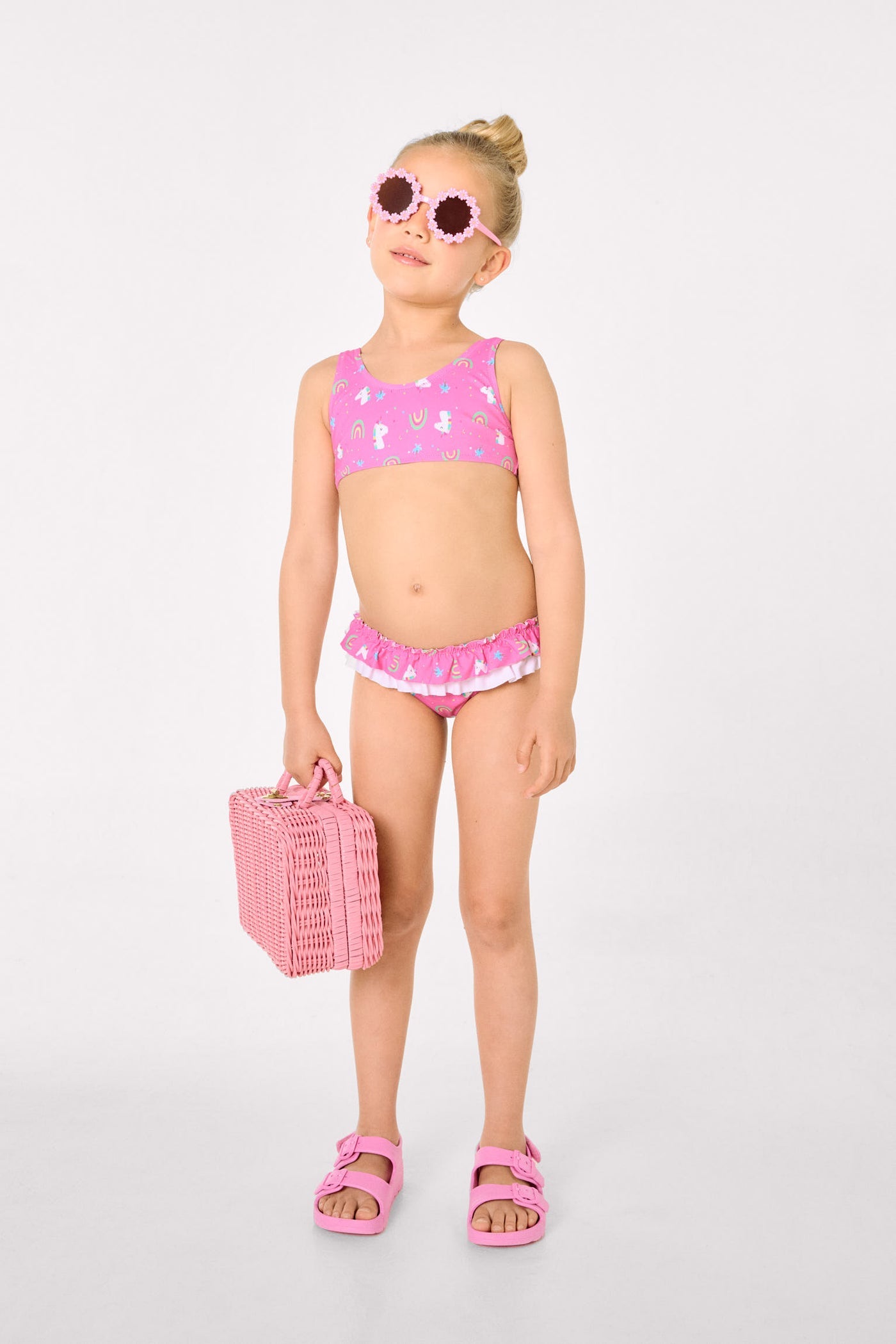 BIKINI BAMBINA ROSA CON STAMPA UNICORNI E ARCOBALENI YSABEL MORA