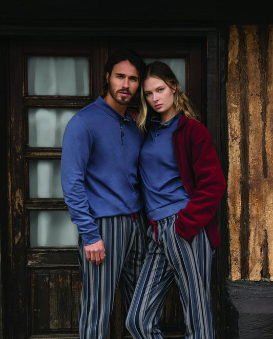 PIGIAMA UNISEX LUPETTO IN CALDO COTONE STAMPA A RIGHE PEROFIL