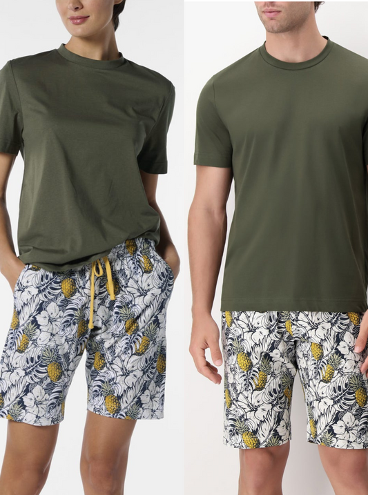 PIGIAMA CORTO UNISEX GIROCOLLO IN COTONE JERSEY STAMPA ANANAS PEROFIL