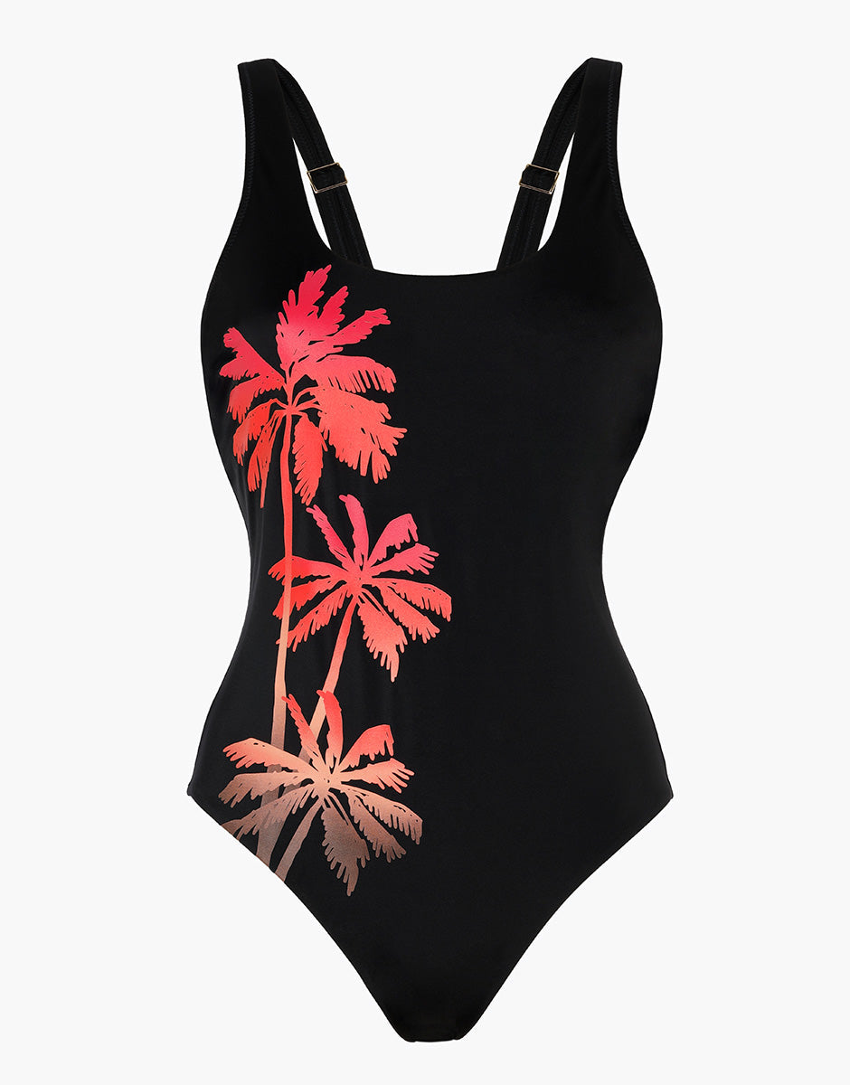 COSTUME INTERO MODELLANTE NERO STAMPA PALME LINEA PRINTED SHAPING MICRO LOVABLE