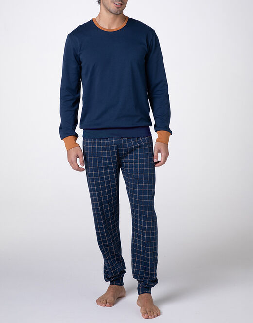 PIGIAMA LUNGO GIROCOLLO CON DETTAGLI A CONTRASTO IN INTERLOCK LOVABLE