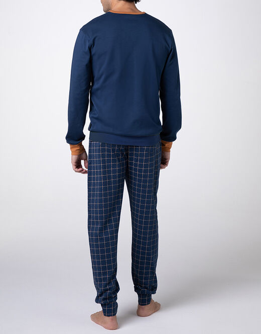 PIGIAMA LUNGO GIROCOLLO CON DETTAGLI A CONTRASTO IN INTERLOCK LOVABLE