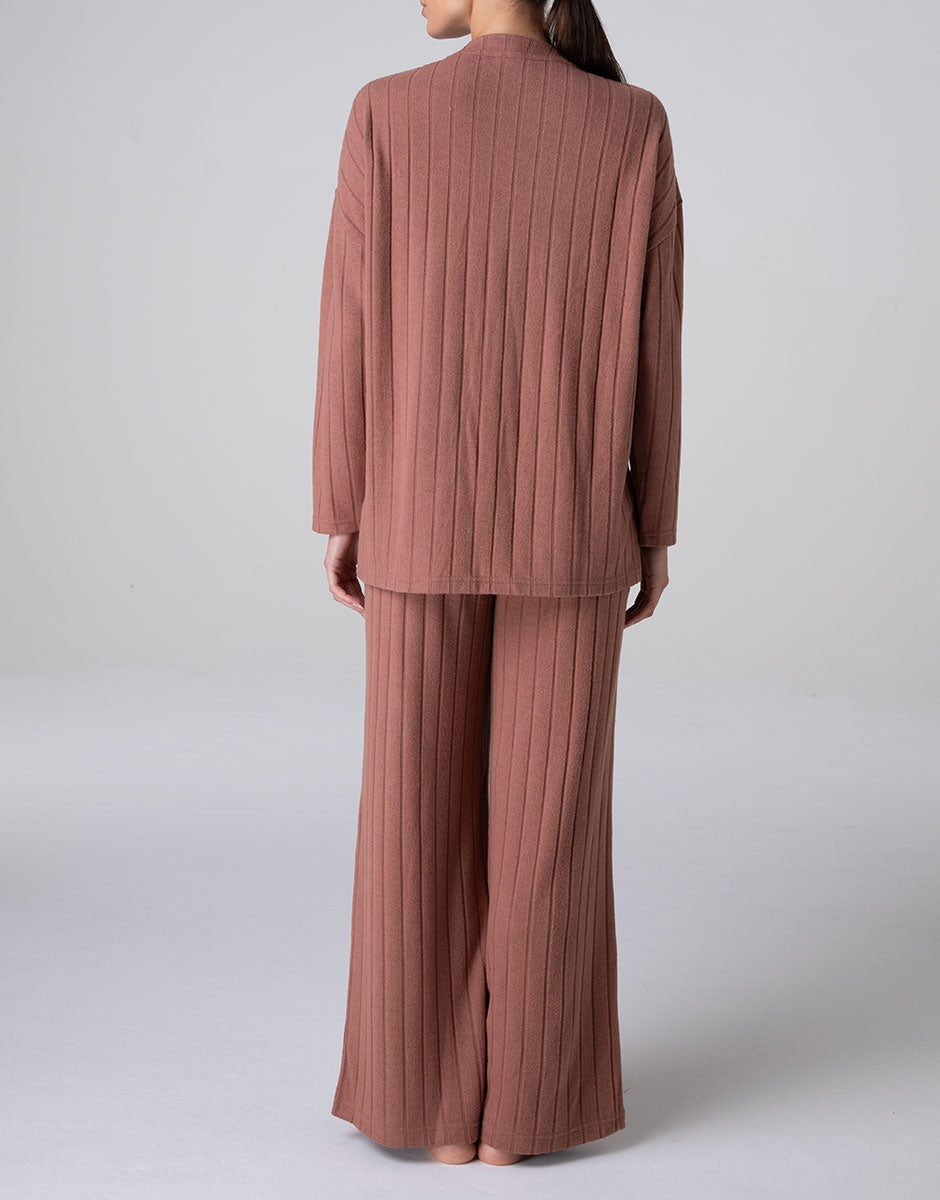 HOMEWEAR PIGIAMA APERTO IN CALDA MAGLIA A COSTINE MARRONE AMBRATO LOVABLE