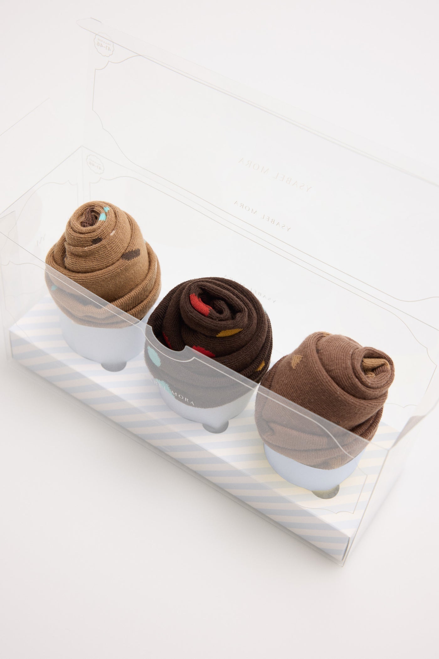 CONFEZIONE REGALO DA 3 CALZINI A FORMA DI MUFFIN AL CIOCCOLATO YSABEL MORA