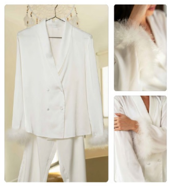 PIGIAMA CON PIUME BRIDAL FEATHERS BIANCO MUYDEMI