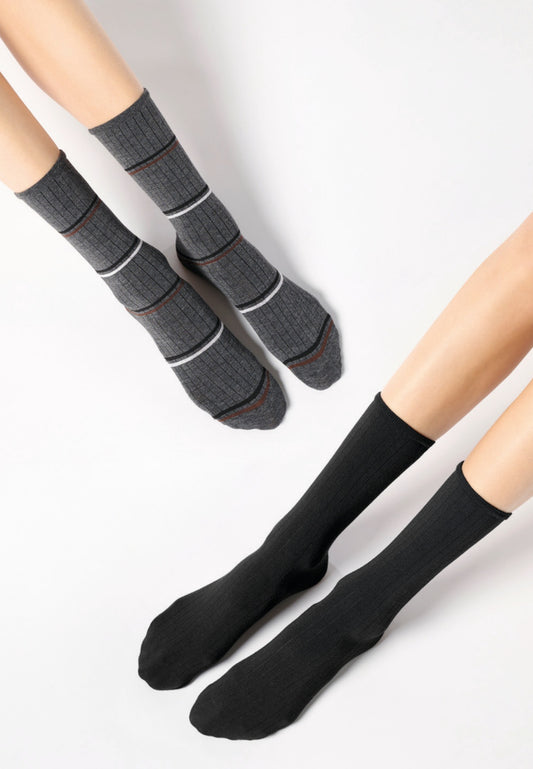 CALZINI TWINS PLAIN & STRIPES BIPACK OROBLÙ