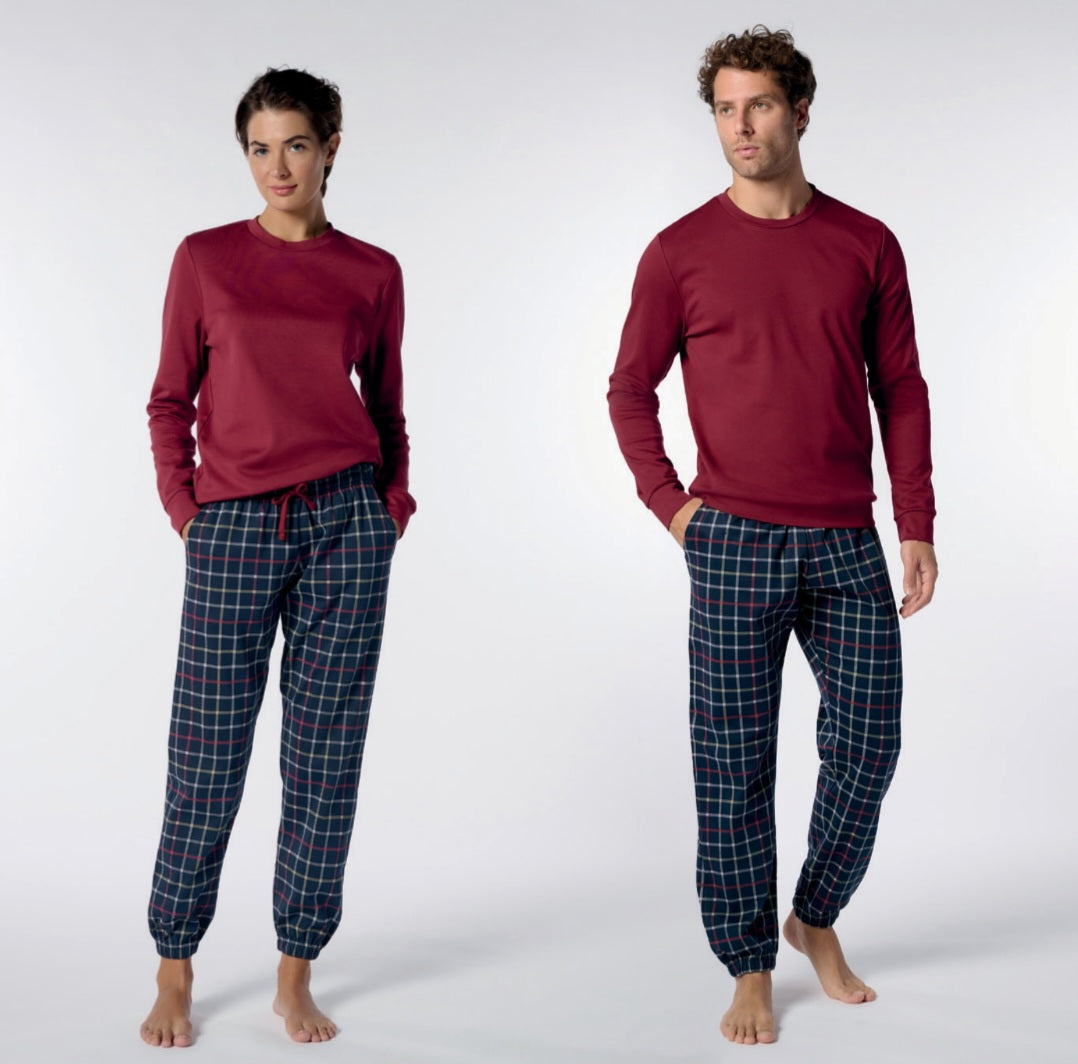PIGIAMA UNISEX GIROCOLLO IN CALDO COTONE STAMPA CHECK PEROFIL