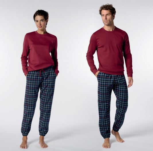 PIGIAMA UNISEX GIROCOLLO IN CALDO COTONE STAMPA CHECK PEROFIL