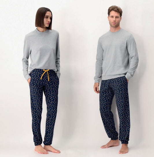 PIGIAMA UNISEX GIROCOLLO IN CALDO COTONE STAMPA BICICLETTE PEROFIL