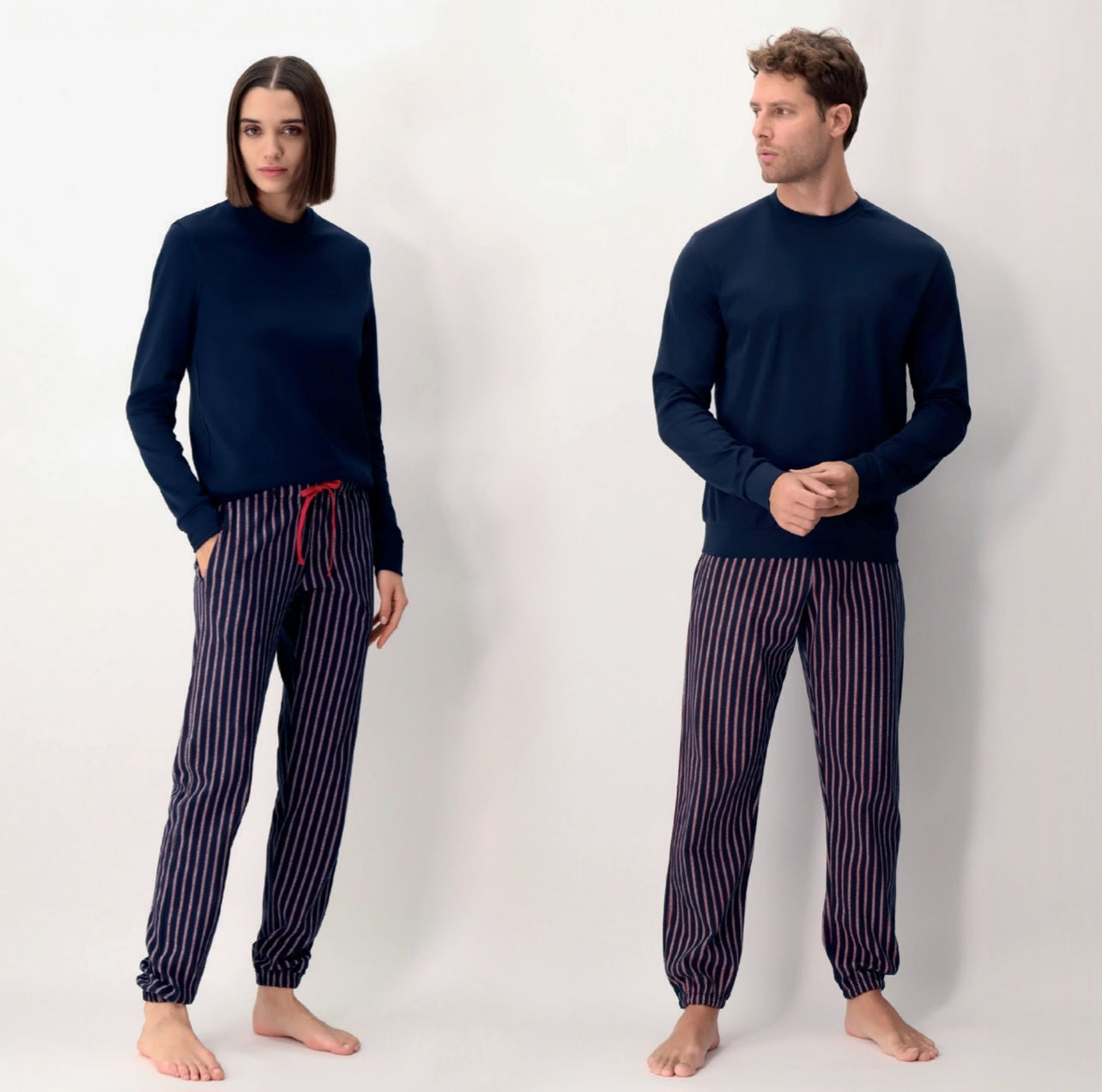 PIGIAMA UNISEX GIROCOLLO IN CALDO COTONE STAMPA A RIGHE PEROFIL